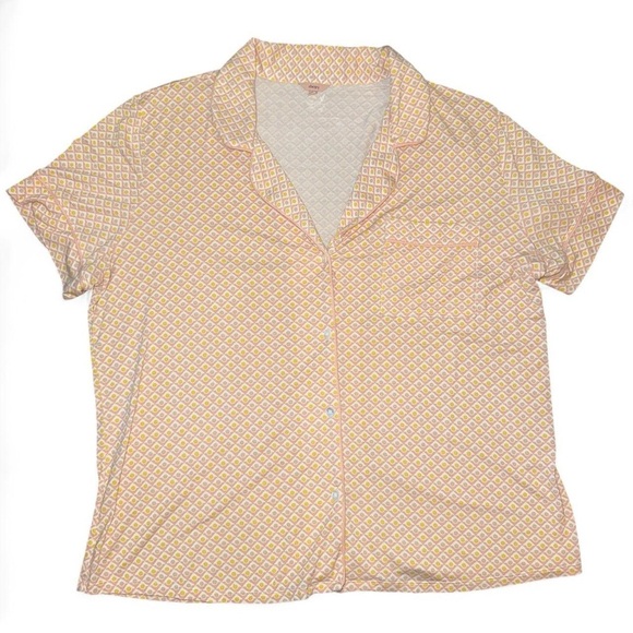 Eberjey Gisele Short Sleeve Pajama Top Pink & Yellow Geo Tile Print SZ XL - Picture 3 of 7